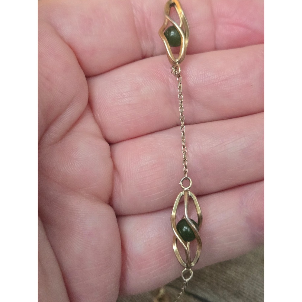 Krementz 14K Gold Overlay Jade Caged Dainty Bracelet Vintage - Picture 3 of 9